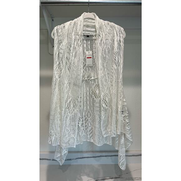 NWT Kaktus Cardigan Swim Cover-Up‎ Lace Crochet White Size Small Beach - Picture 1 of 7